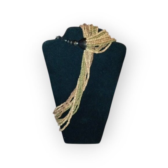 Vintage NATURAL COCONUT BEAD Necklace Light 10 Stranded Bohemian Style Summer - Picture 4 of 6